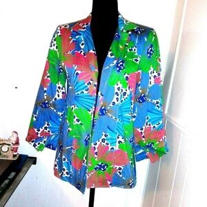 womens Multicolor Jacket ART-TO-WEAR Boho Open front Floral Harve Benard